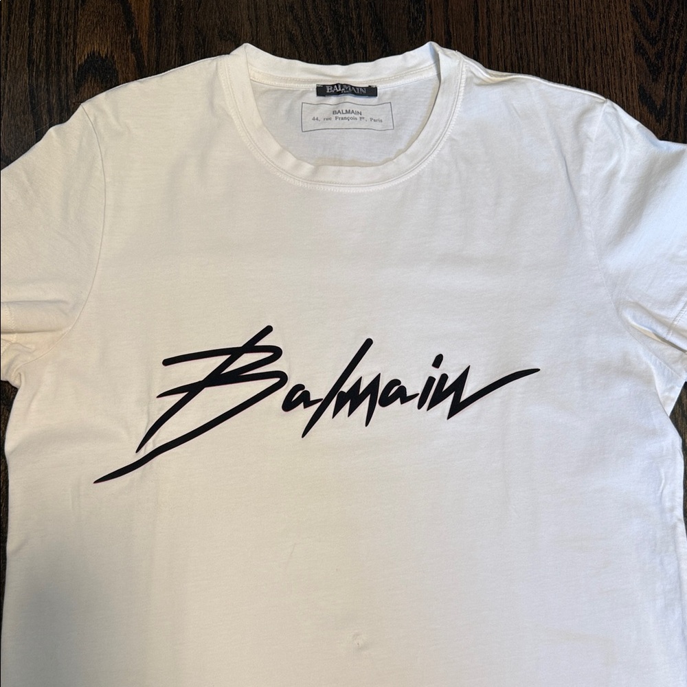 Balmain White Tee with Black Logo